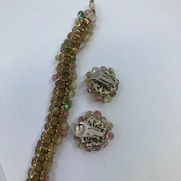 Vtg 1950 glass seed beads Miriam Haskell style earrings bracelet set - Picture 4 of 5
